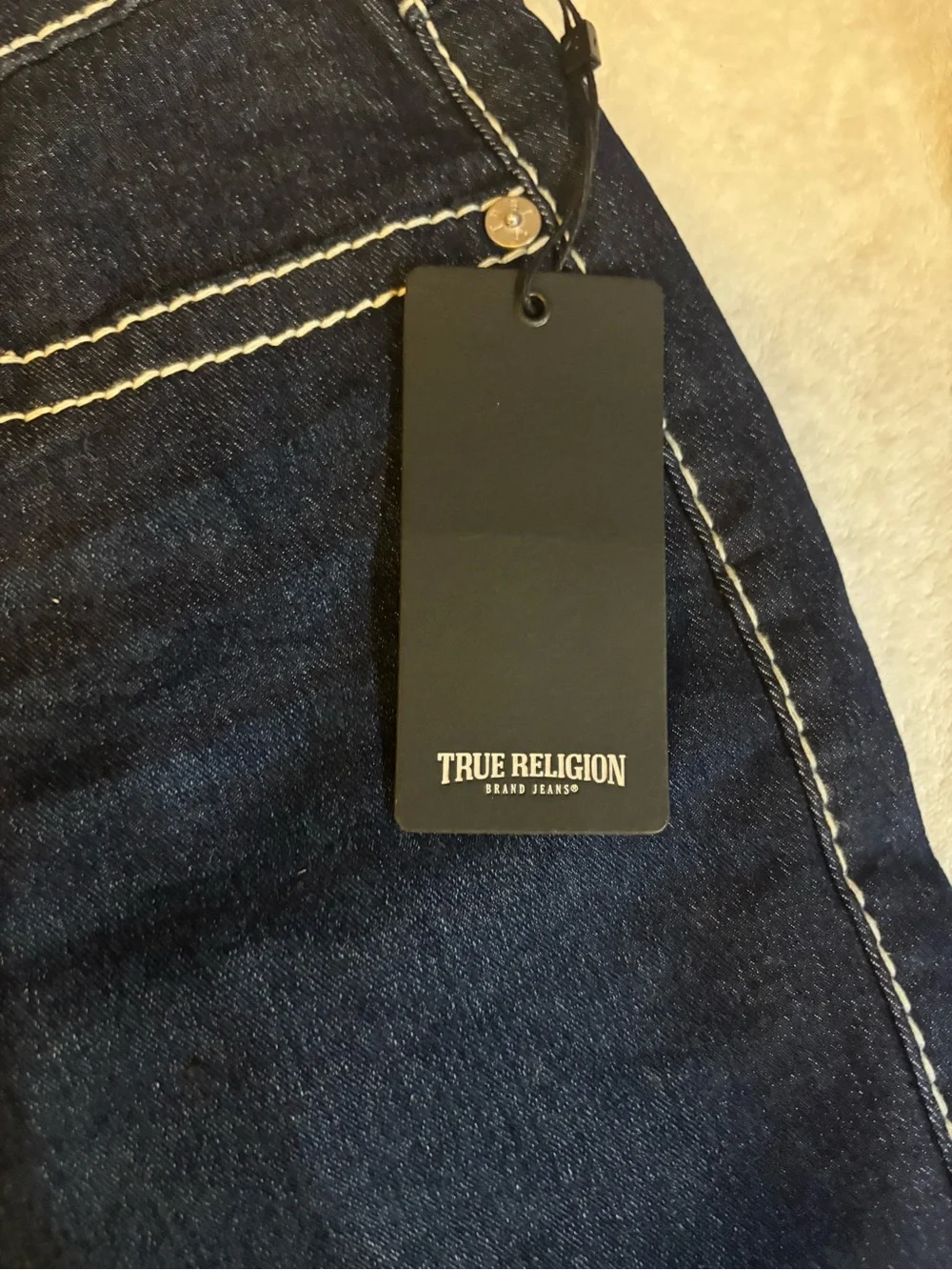 True Religion Men’s Dark Indigo Denim Shorts with Contrast Stitching